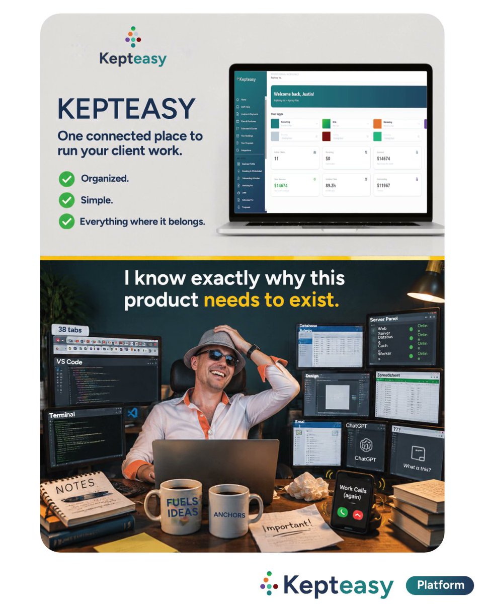 kepteasy's tweet photo. Built from experience.

A lot of experience.

#FridayFunny #FounderLife #SaaS #ClientWork #BusinessSystems #Kepteasy https://t.co/ov0R47jICB