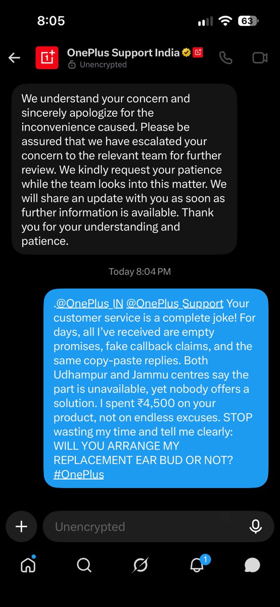 SparshSmot17717's tweet photo. .@OnePlus_IN @OnePlus_Support SHAMEFUL customer service! ₹4,500 spent, days wasted, ZERO calls, ZERO solutions. Just empty promises and copy-paste excuses. Stop playing with customers’ time and FIX THIS NOW! #OnePlus https://t.co/BUOYmlteZM