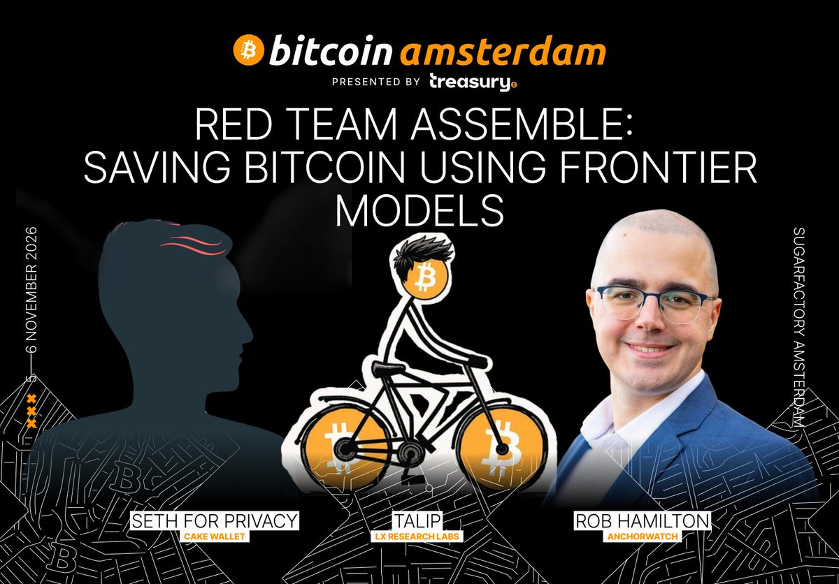 bitcoinconfams's tweet photo. #BITCOIN WAS THE CANARY IN THE COAL MINE FOR AI SECURITY RISKS. 🚨

Now the rest of the internet is facing the same challenge.

Rob Hamilton, Talip, &amp; Seth For Privacy are bringing this critical conversation to Bitcoin Amsterdam.

Nov 5 | 4:15 PM | Treasury Stage https://t.co/J0xDJJrOXQ