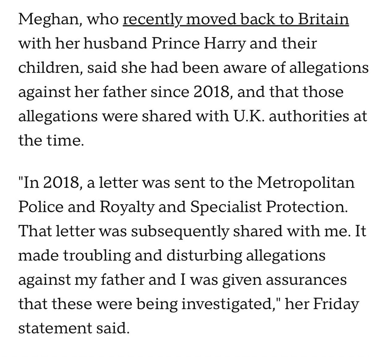 Thislilbirdies1's tweet photo. So which is it?  In 2018 “ she knew” .  Yet in 2022 Harry said because of him she has no father. .  My previous post under this one. #Meghanmarkle. He is under investigation now. No arrests made. https://t.co/9k8QFtpSoe