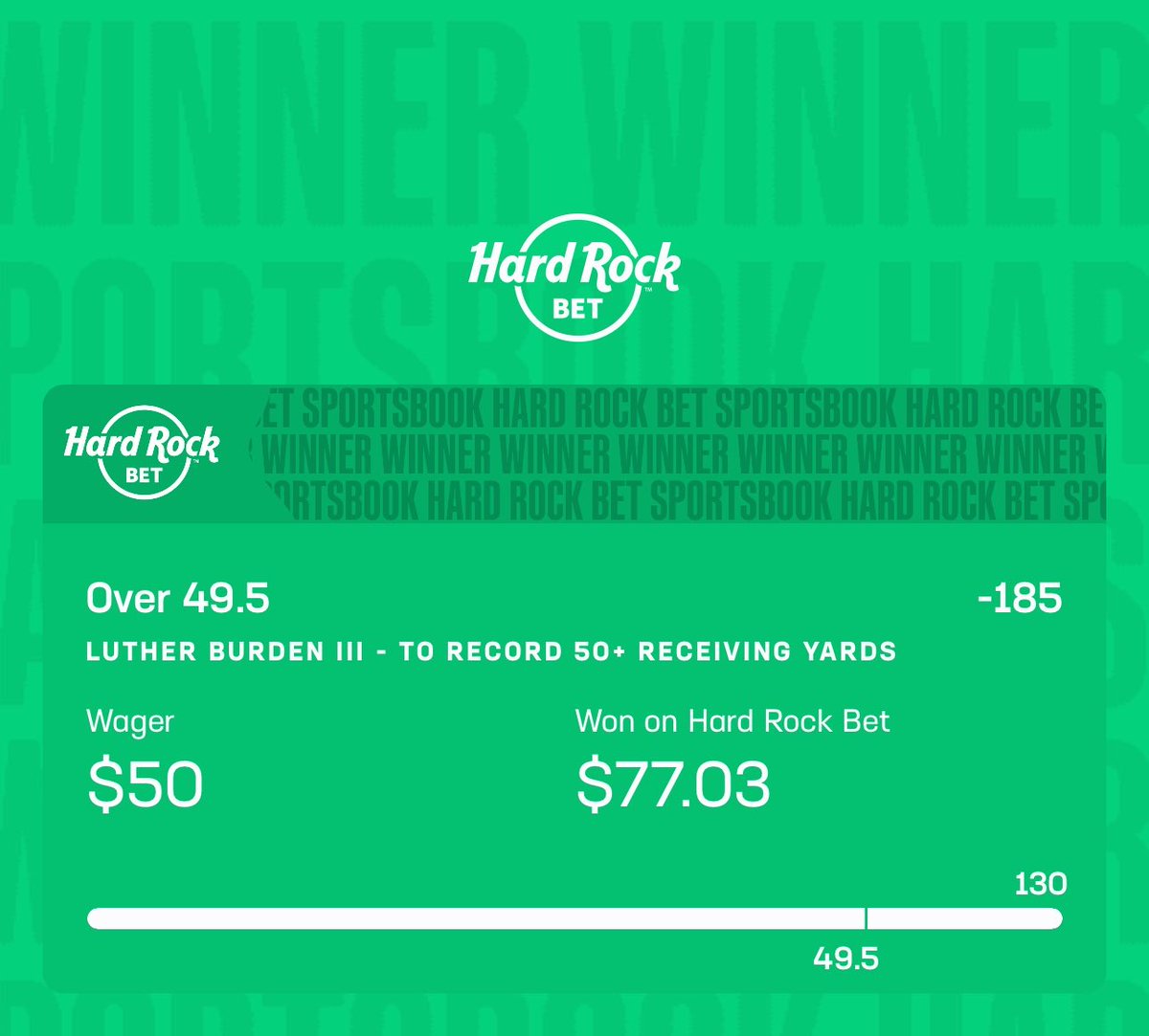 SageSportsMedia's tweet photo. ✅ LADDER STEP 1: CASHED 🪜
 Luther Burden III 50+ receiving yds (-185) Final: Bears 30, Patriots 24

The comeback is ON 💪

🐻 Burden didn't make us sweat. He cleared 50 yards in the FIRST QUARTER and finished with 130, plus a 24-yard touchdown right before halftime to put Chicago up 20-7. We needed 50. He gave us 130. 😤

🎯 The read was right. Caleb trusts him, the slot matchup was there, and the volume showed up. Burden accounted for 130 of Chicago's 308 receiving yards, over 40% of the passing game.

🔥 We called the shootout. 54 total points, Maye and Caleb trading blows all night, and the Bears moved to 5-2.

🪜 $50 → $77.03 (1 for 1)

Step 1 down. Let's keep climbing 🧗‍♂️
#LadderChallenge #TNF #DaBears #NFLPicks