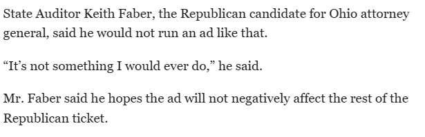 JohnKulewicz's tweet photo. "I hope this ad doesn't hurt me politically," falls a bit short of moral leadership, Mr. Faber. https://t.co/P20s68W1sl