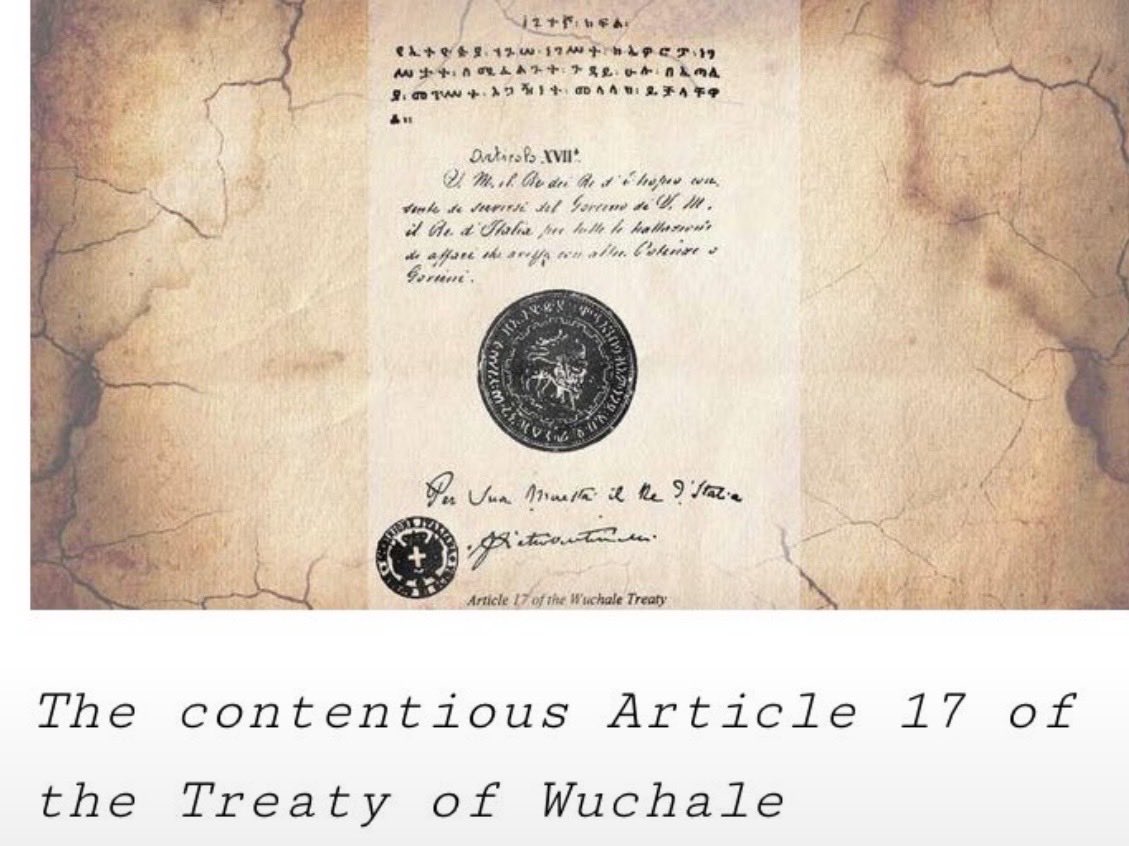 Sharronyemane's tweet photo. 2 May, 1889

The Treaty of Wuchale, between Emperor Menelik II of #Ethiopia and Italy, deciding the territories of #Eritrea and Northern Ethiopia was signed 

Treaty of Wuchale (or, Treaty of Ucciale; in Italian, Trattato di Uccialli) was a treaty signed by King Menelik II of Shewa, later the Emperor of Ethiopia with Count Pietro Antonelli of Italy in the town of Wuchale, Ethiopia, on 2 May 1889. The treaty ceded territories that had previously been a part of the empire, namely parts of the provinces of Bogos, Hamasien, Akkele Guzay, and Serae. This set forth the origins of the Italian colony of Eritrea and ending up a century later with modern state of Eritrea. In return, Italy promised financial assistance and military supplies that included 30,000 muskets and 28 cannons.
Disputes over Article 17 regarding the conduct of foreign affairs led to the First Italo–Ethiopian War culminating in the Battle of Adwa . The Italian version stated that Ethiopia was obliged to conduct all foreign affairs through Italian authorities, in effect making Ethiopia an Italian protectorate, while the Amharic version gave Ethiopia considerable autonomy, with the option of communicating with third powers through the Italians. The misunderstanding was due to the mistranslation of a verb, which formed a permissive clause in Amharic and a mandatory one in Italian. #ERITREA #Ethiopia #Histrorymatters