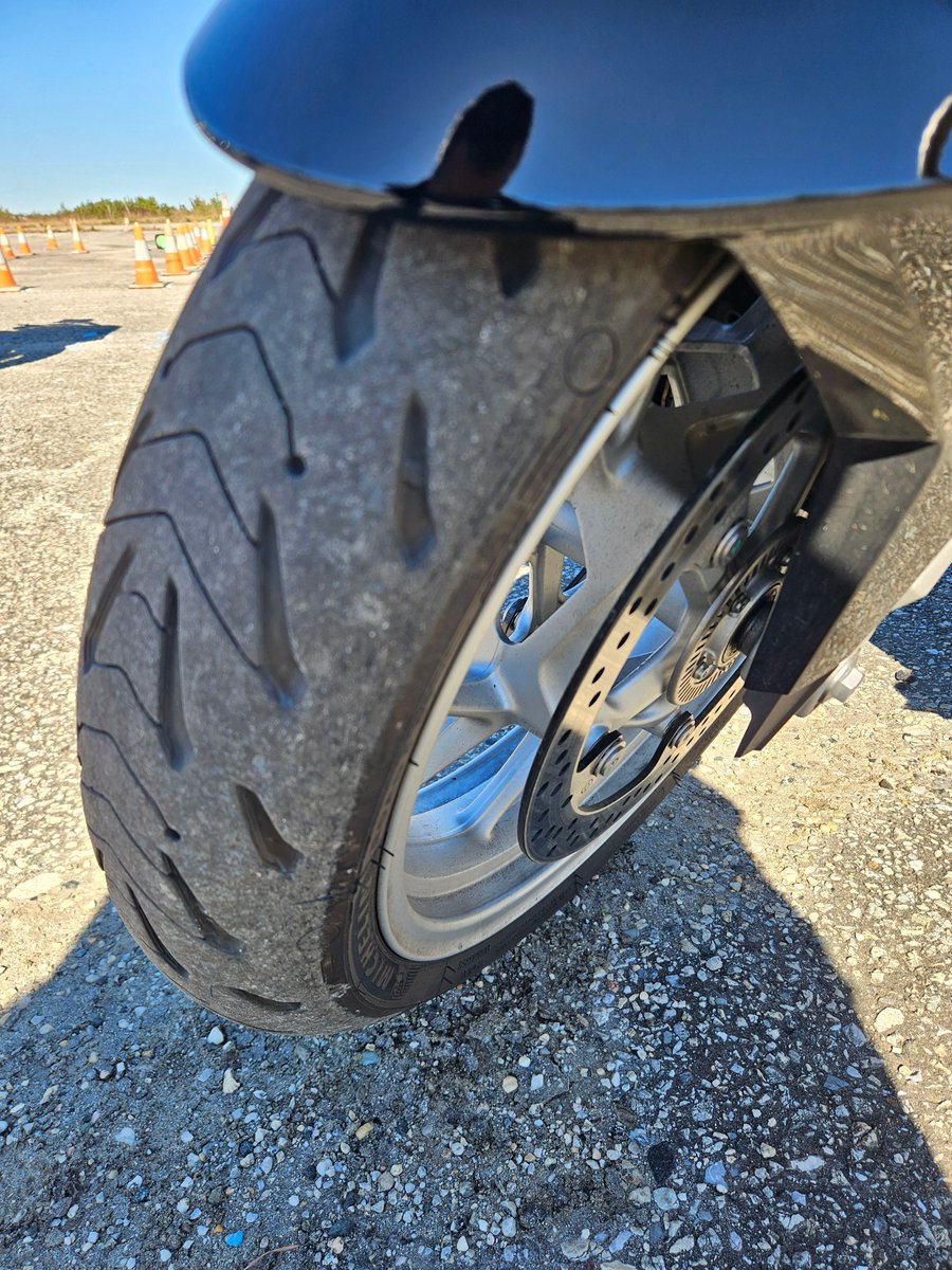 TTLakeAnna's tweet photo. What do your tires look like after a hard day of riding? 📸👇

I used every bit of that tire weaving through the cone course! 🛑🏍️💨 Zero cones touched, zero feet down, and a perfect score at Officer Oil’s annual motorcycle recertification. 💯🚨

Now show me your lean angles 👇 https://t.co/kl37kMG7z7