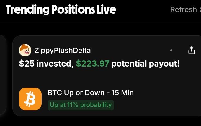 Dictator0X's tweet photo. ZippyPlushDelta is on BTC 15-min Up at 11% on @trylimitless. $25 in, $223.97 if the window closes green.

$BTC is around $81.5K after failing $82K and holding $80.9K. The last 15 minutes are soft. Price is under the open and not reclaiming.

The book is pricing Down hard. I am with Down while it stays below $81.7K. An 11¢ Up is a lottery ticket, not an edge. A clean push through the window open is the only thing that flips it.

What is your choice UP or DOWN?