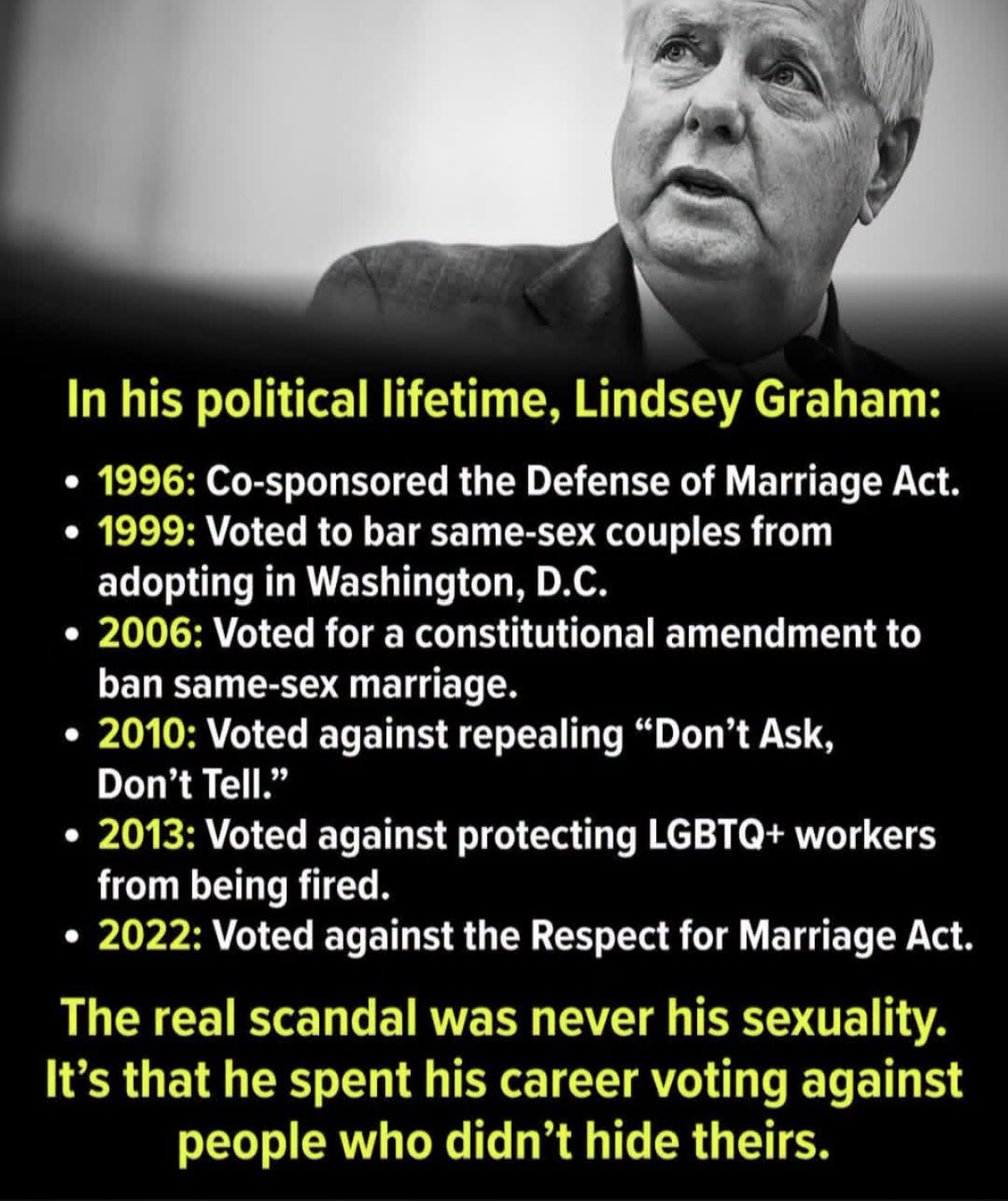 AnnieForTruth's tweet photo. I don’t give a rat’s ass that Lindsey Graham was a closeted gay. We all knew  that years ago! I do give a shit that he was a lying hypocrite who voted against others who didn’t hide their sexuality. 🤬 https://t.co/2WarPCTNya