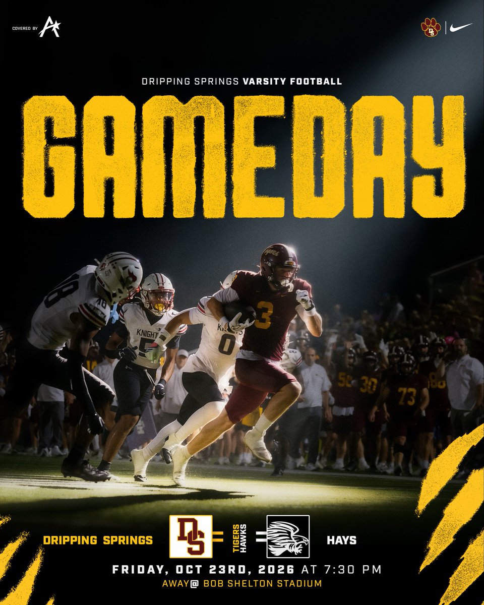 DripFB's tweet photo. GameDay #8. Back at it tonight in Hays @ 7:30pm. 
Join us early at the @DSPigskins social at Whiskey Ridge in Driftwood before you head over to the game. Thank you Whiskey Ridge for your great partnership! 
#TPD #AMBUSH 🐅🏈
@DSISD @DrippingTigers https://t.co/XjIeCZpgue