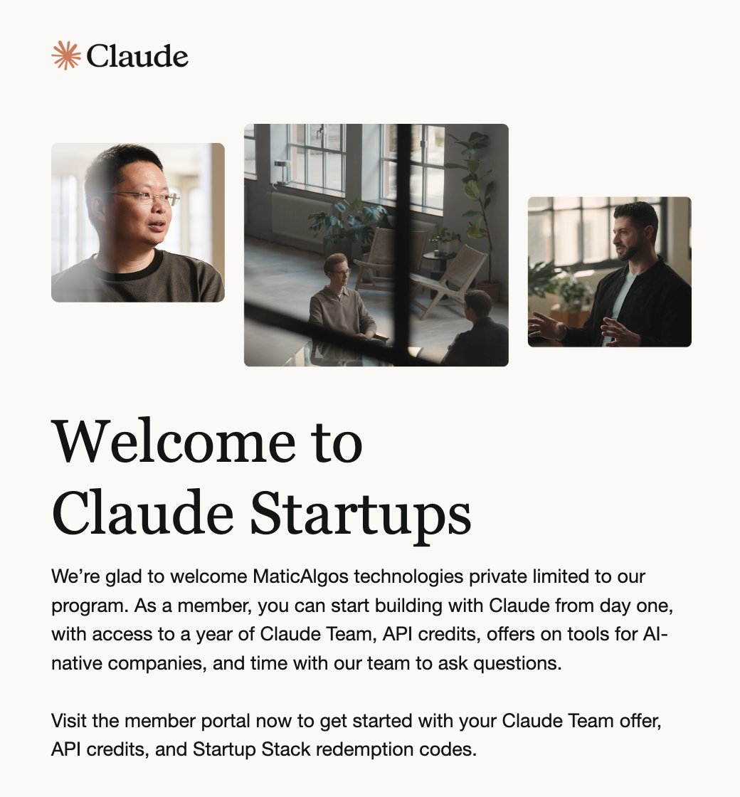 VolrixAI's tweet photo. We got into Claude startups program. 

Thank you @claudeai https://t.co/LfsZimBuCy