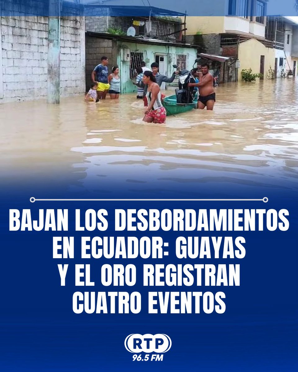 RtpEcuador's tweet photo. Los desbordamientos de ríos y esteros en Ecuador disminuyeron de 11 a cuatro durante este jueves 22 de octubre, según el último reporte de la Secretaría Nacional de Gestión de Riesgos, emitido a las 19:00.
Guayas registra dos eventos, en el río Balao y el estero Lagarto, mientras que El Oro mantiene dos casos en los ríos Pagua y Chaguana, en el cantón El Guabo. Los reportes de Esmeraldas, Los Ríos y Zamora Chinchipe dejaron de constar en el balance nocturno.
📷Síguenos
#Ecuador #Guayas #ElOro #Lluvia