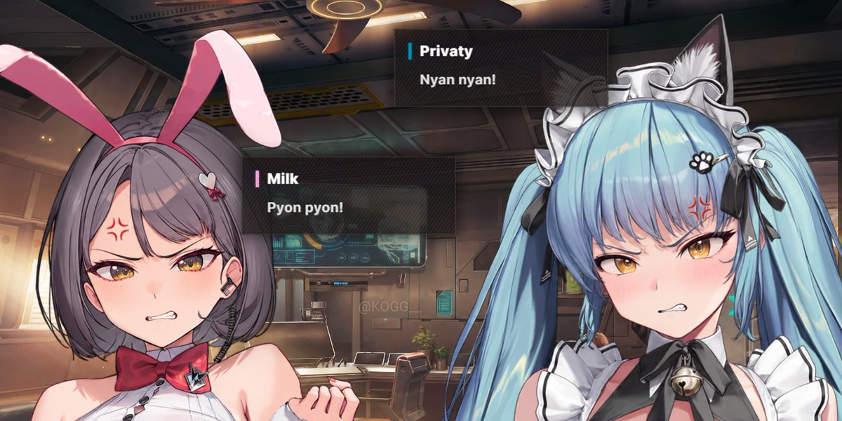 KOGG__'s tweet photo. Waking up to Privaty going "nyan nyan" and Milk going "pyon pyon," both trying to win you over but getting more aggressive as they get on each other's nerves.
A tsundere clash. https://t.co/QvbcXeqxmP