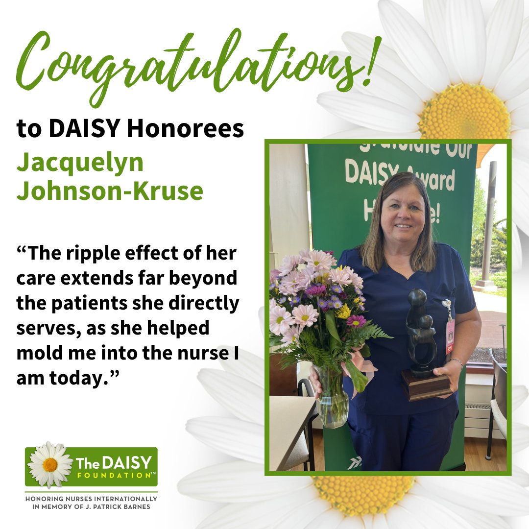 DAISY4Nurses's tweet photo. Some nurses make an impact that lasts a lifetime. For more than 15 years, Jackie Johnson-Kruse has been a source of compassion, comfort, and unwavering support for one patient whose life she changed forever. Read her story here: https://t.co/8QSFRI387V

#DAISYAward #nurses https://t.co/N68DmjODpb