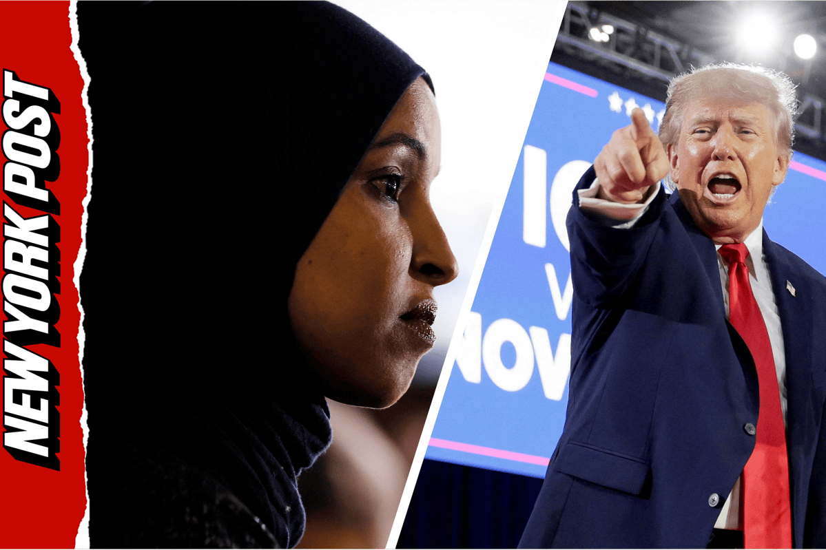 nypost's tweet photo. Trump blasts Ilhan Omar at Iowa rally as crowd erupts in 'lock her up' chants https://t.co/ed9BT94V2i https://t.co/Rk6L1qpztV