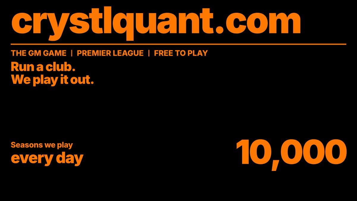 CrystlQuant's tweet photo. THE GM GAME | PREMIER LEAGUE | FREE TO PLAY
Run a club. We play it out.

Seasons we play: every day 10,000
#CrystlQuant

https://t.co/jDbGFgBQmS https://t.co/24JitY2VSw