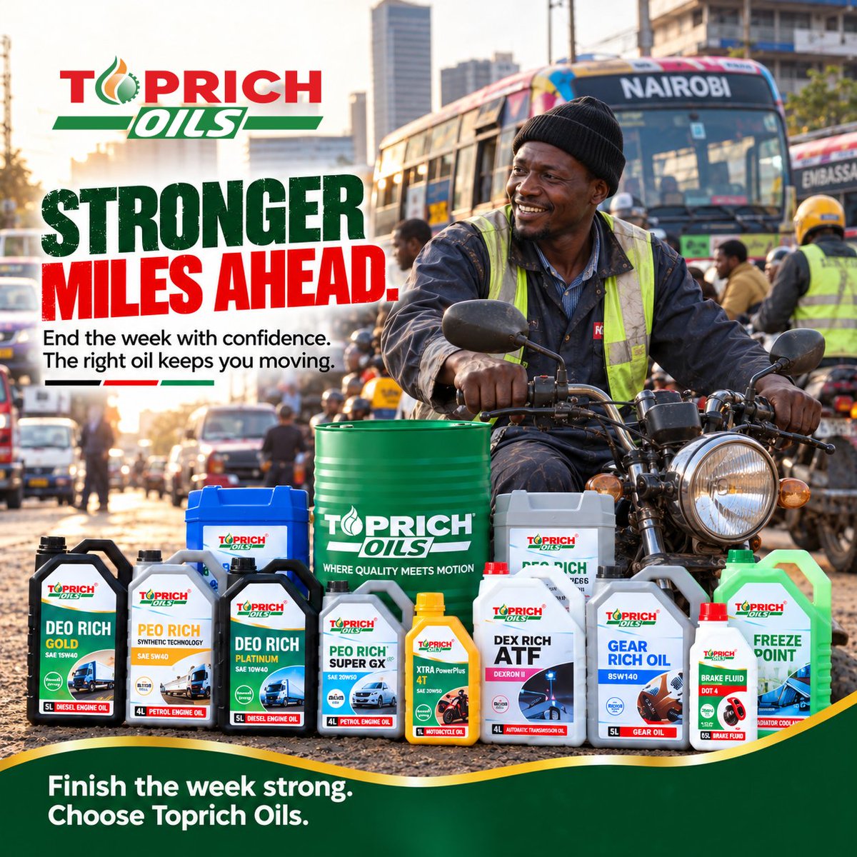 ToprichOilsKe's tweet photo. Stronger miles ahead. As the week winds down, keep your engine ready for the next journey. Chagua Toprich Oils for reliable protection and performance. End the week strong, keep Kenya moving.
#toprichoils #KeepKenyaMoving #EngineProtection #kenyatiktok #StrongerKenya https://t.co/kZpKpR2ACq