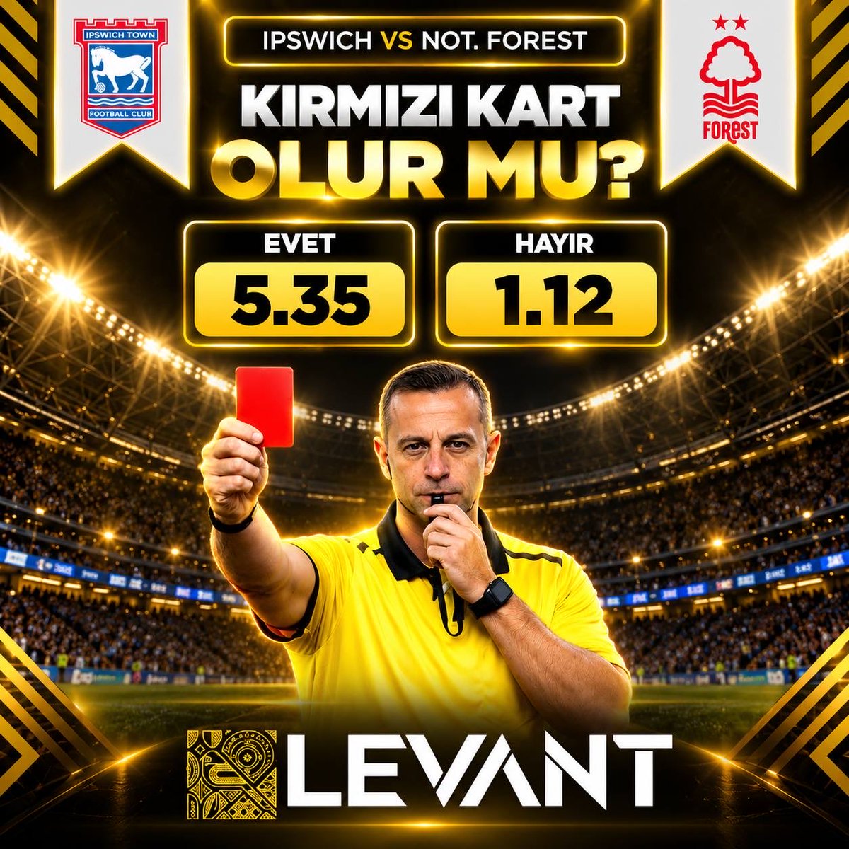 levantresmiii's tweet photo. 🔴 KIRMIZI KART OLUR MU?

Ipswich - Not. Forest maçında oyundan atılan futbolcu olur mu?

✅ Evet - 5.35

❌ Hayır - 1.12

En yüksek oranlarla oyna! 🔝

✅ ✅✅✅✅✅✅✅

🖥 Güncel Giriş: https://t.co/GCHDyG955t https://t.co/Conkm1o73k