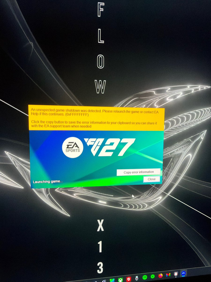 tamer89079477's tweet photo. @EAHelp @EASPORTSFC

I’m unable to launch EA SPORTS FC 27 on PC through the EA app. I keep getting this error: “An unexpected game shutdown was detected (0xFFFFFFFF).”

I’ve repaired the game files, cleared the EA app cache, and repaired EA Javelin AntiCheat, https://t.co/4TGWTMduc8
