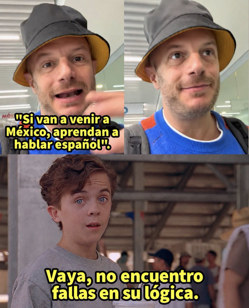 RincnCuriosoo's tweet photo. FACUNDO SE NEGÓ A SEGUIRLE EL JUEGO A UNA EXTRANJERA EN EL AEROPUERTO

Facundo contó que estaba formado para documentar cuando una mujer extranjera llegó reclamándole en inglés que ella había llegado primero.

Según él, no era cierto.

Aunque entendía perfectamente lo que decía, decidió hacerse el que no sabía inglés y solo se le quedaba viendo.

Después explicó por qué:

“Me caga tanto que la banda que llega de otro país te empiece a hablar en su idioma y no en el idioma del país”.

También recordó una situación similar en un Oxxo, donde unos hombres hablaban en inglés con el cajero sin hacer ningún esfuerzo por comunicarse en español.

Lo que critica es esa idea de llegar a un país de visita y asumir que los demás están obligados a entender en inglés.