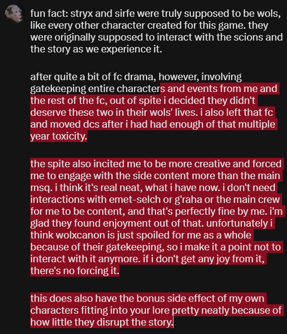 lychnobitten's tweet photo. fun fact: stryx and sirfe were truly supposed to be wols, like every other character created for this game. they were originally supposed to interact with the scions and the story as we experience it.

(...) https://t.co/tgpujLuwRJ