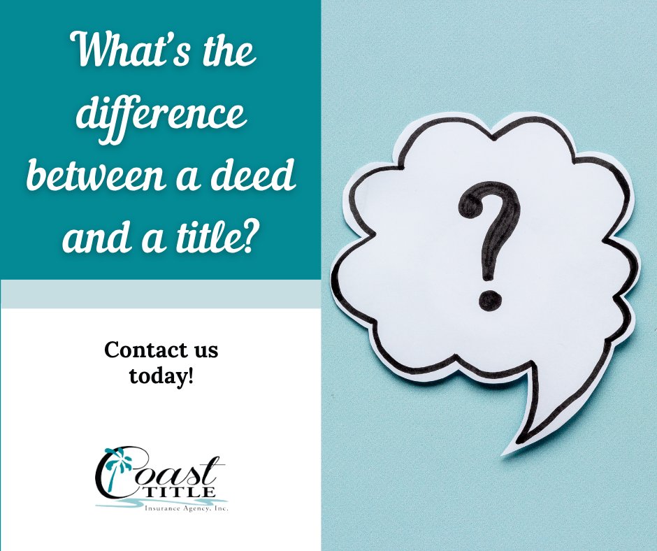CoastTitle's tweet photo. What’s the difference between a deed and a title?
🔹 Deed = document
🔹 Title = legal ownership
Both matter.
📞 (386) 445-2100 | 🌐 https://t.co/FXgddpRF3m
#RealEstateTerms #Title101 #CoastTitle https://t.co/EqOSe6oXjV