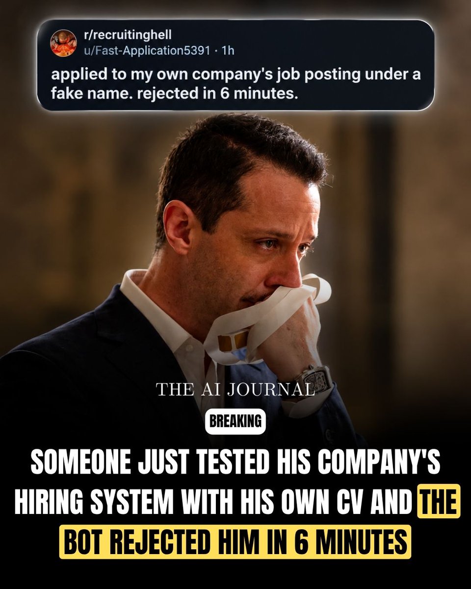 TheAIJournal1's tweet photo. A manager reportedly applied for a role on his own team and was rejected in six minutes.

The reason? His CV said “React,” while the automated rule required “React.js.”

This was likely a rigid keyword filter, not AI. But it shows why automated hiring systems must be audited. https://t.co/kkglFmRH33