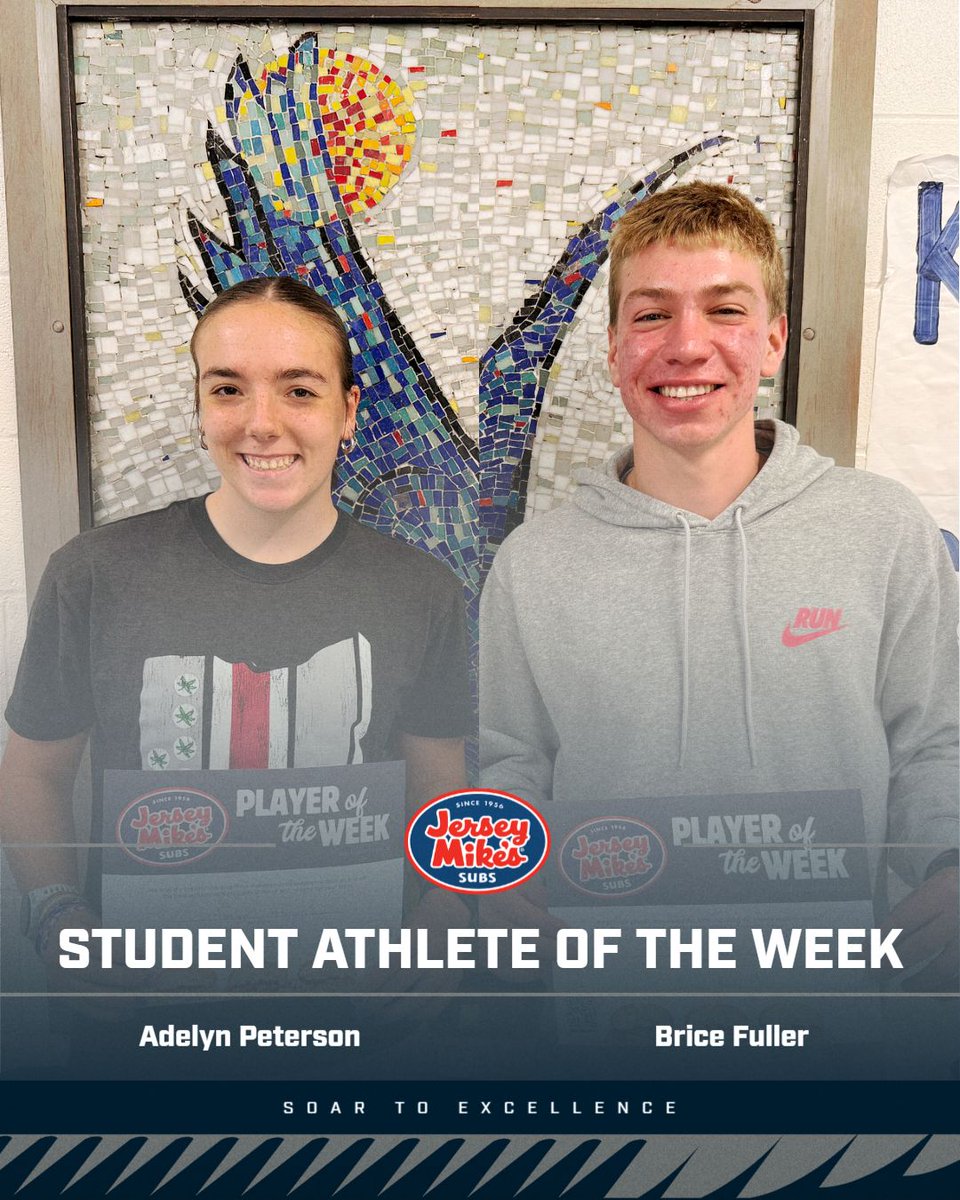 AthleticFalcons's tweet photo. Congratulations to Adelyn Peterson & Brice Fuller for being named Jersey Mikes Student Athletes of the Week! Your hard work, dedication, and positive spirit make Fairless proud. SOAR TO EXCELLENCE! #GoFalconsGo #AStudentAbove https://t.co/LITz3A2b3L