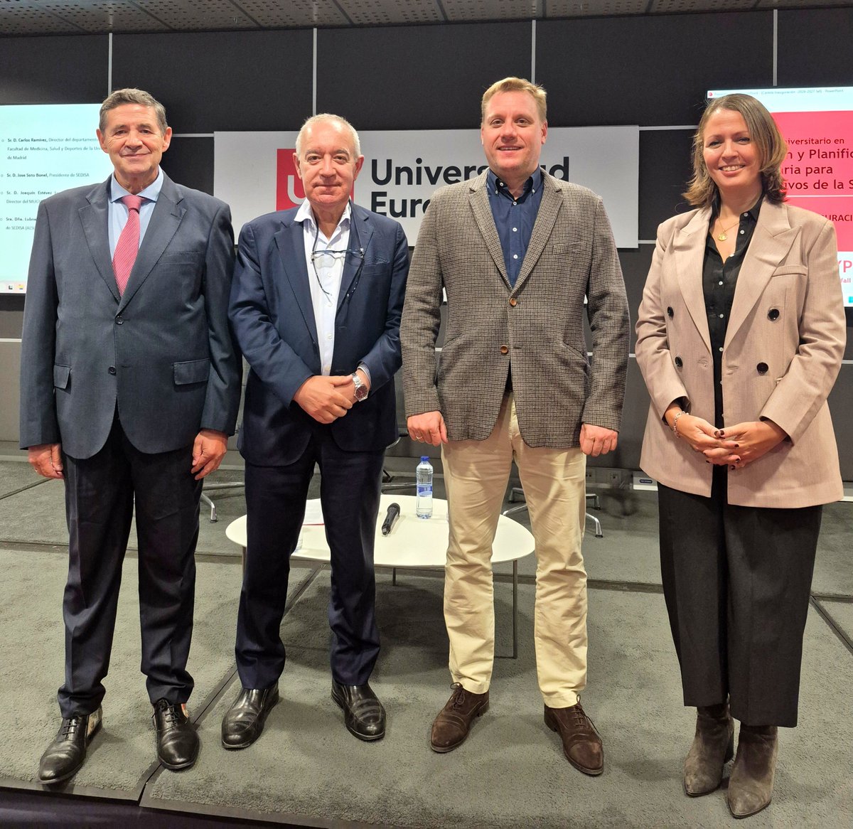 SEDISA_NET's tweet photo. ➡️Inauguramos la XVIII edición del Máster en #GestiónSanitaria para Directivos de la Salud organizado por la Fundación #SEDISA y la colaboración de @UEuropea con @JoaquinEstevezL, @LubnaDani, Carlos Ramírez y José Soto 👏 #MUGYPS https://t.co/A5b5Ebbdks
