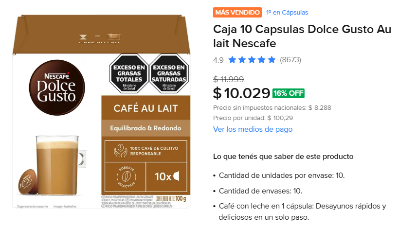 GangaradarAR's tweet photo. 🚨RADAR DETECTA🚨

☕Si sos de los que no arrancan el día sin café, esta es para vos. Ideal para stockearte a full.

CAJA 100 CÁPSULAS DOLCE GUSTO AU LAIT

❌ANTES: $11.999
✅AHORA: $10.029
💰AHORRÁS: $1.970

😎 Link en hilo

🔔Seguime para más GANGAS https://t.co/po7rXTnUO4