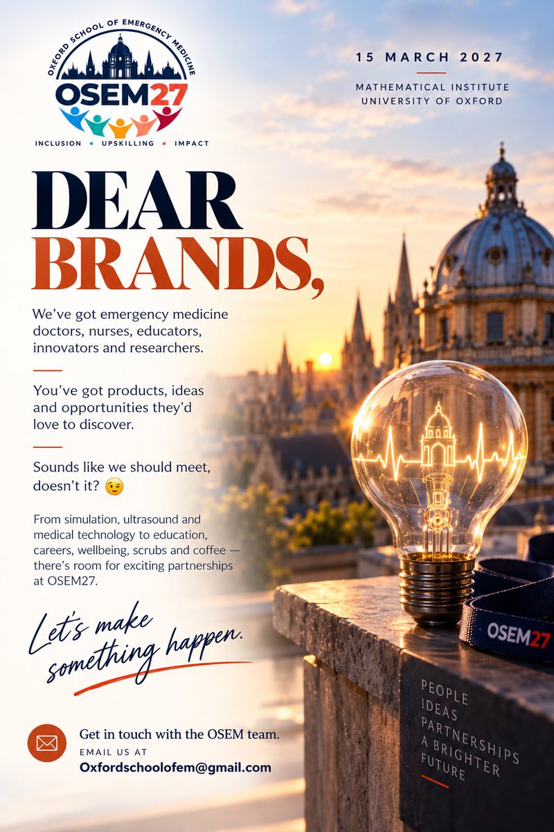 OSEM_Conference's tweet photo. 💌 DEAR BRANDS, WE SHOULD TALK! 😉

Here’s why: We’ve got the emergency medicine community. You’ve got the ideas, innovations and opportunities.

Sounds like a perfect match, doesn’t it? 🤝

✨ Let’s make it happen at #OSEM27!

📩 DM us or comment below! Or Email us! https://t.co/TyOSNXVJ7f