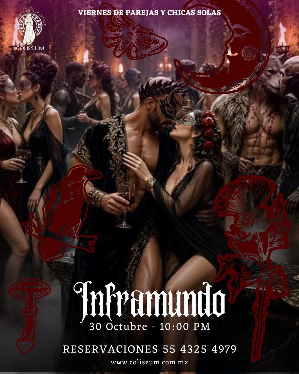 ClubColiseumSW's tweet photo. ☠️ Horror Week en Coliseum 👻, The Classic Lifestyle
 
No te puedes perder las fiestas de 🎃 Halloween 🎃

🗓️Jueves 29 de Octubre
🧛🏻 Striges  – Roman Horror👻
Cuckold Night 🍆💦

🗓️ Viernes 30 de Octubre 
 🔥Inframundo😈
Chicas Solas y Parejas 🦄🍆

🗓️Sábado 31 de Octubre 
 ☠️ Catrinas- Elegancia Mortal ☠️
Blizz Night🍍Swinger Party 🫦

🕙A Partir de las 10 PM

Reserva: https://t.co/70ah5zHsJP
Informes: https://t.co/DDLv4d6n5q
Más Eventos: https://t.co/wEaiTvbQD8

☎️55 4325 4979

#swinger #eventosswinger #fiestaswinger #lifestyle #Coliseum #ClubSwinger #ColiseumSW #hotwives #cuckold