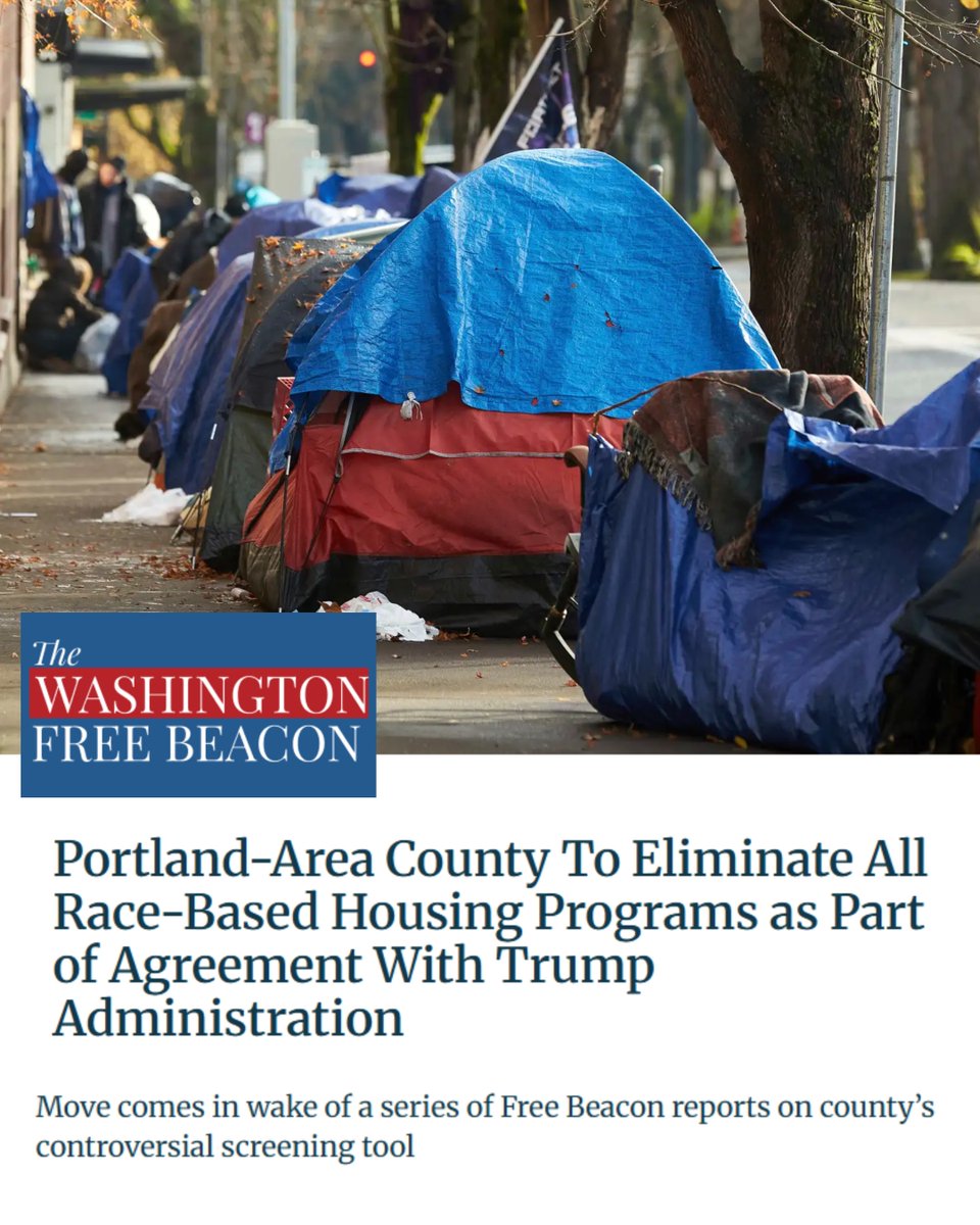 SecretaryTurner's tweet photo. Multnomah County’s DEI points system prioritized homeless housing by race and national origin.

That ends today.

Unlawful DEI scoring system gone. Applicants rescored on lawful criteria. Taxpayer dollars based on need — not identity. https://t.co/BgvMb6VOaI