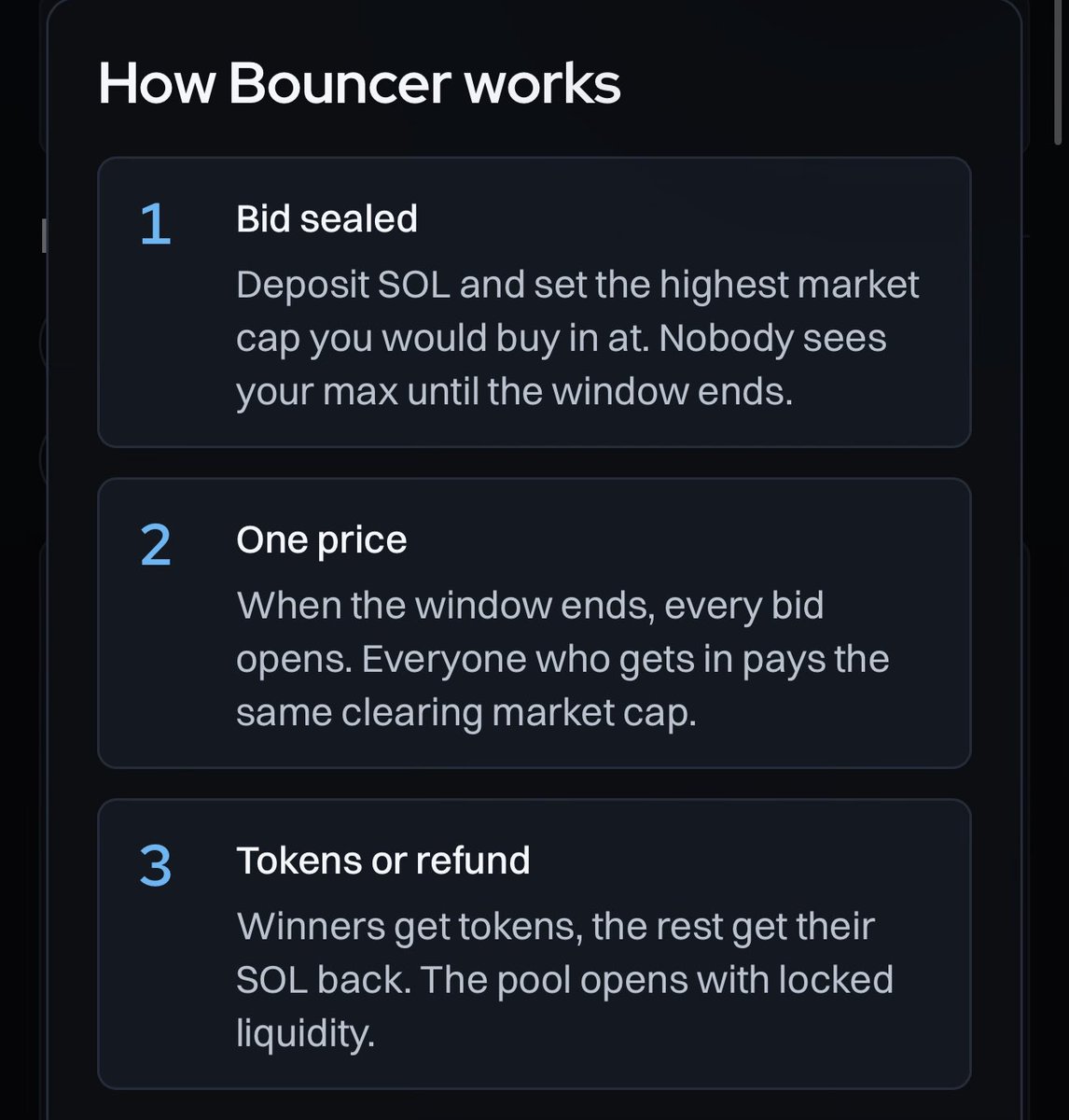 bouncermeme's tweet photo. nobody sees your max until the window ends.
everyone who gets in pays the same price.

a new way to launch your project, coming soon. https://t.co/SxxifMztQD