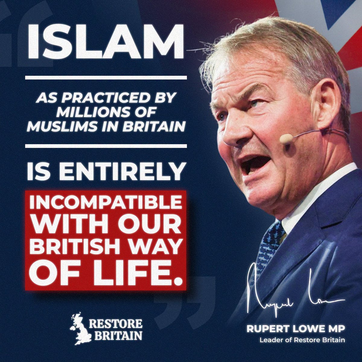 _SaveBritain's tweet photo. Rupert Lowe MP - 🇬🇧Restore Britain leader
"A huge amount of abuse since I stated this yesterday - I will not be silenced. I am going to continue speaking for the millions and millions of British men and women who have deep concerns about the direction of our country." https://t.co/6Z42wHXAYN