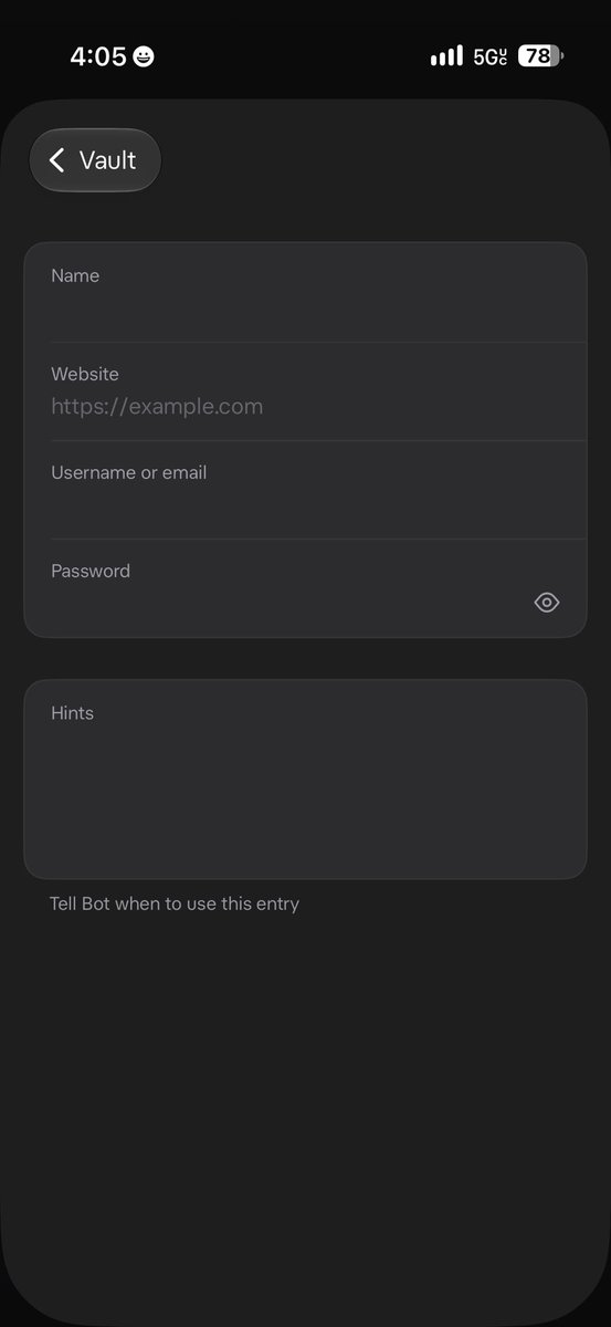 Amervim's tweet photo. @bot @bot mine doesn’t allow me to save credentials. https://t.co/j4JSkmLoIw