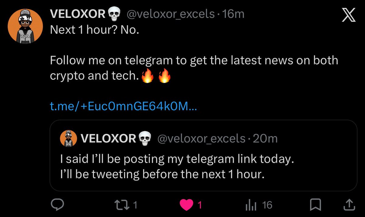 veloxor_excels's tweet photo. 16 minutes, 16 views, what a coincidence. https://t.co/4atmeomJ2O
