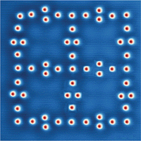 PhysRevLett's tweet photo. #OnTheCover of this week’s issue: Scanning tunneling microscope topographic image of a cluster-decorated Lieb lattice constructed with 57 Fe adatoms on a Ag(111) surface.

Check out the complete issue: https://t.co/PMcVWkBrvT https://t.co/fqN0AdZyL5
