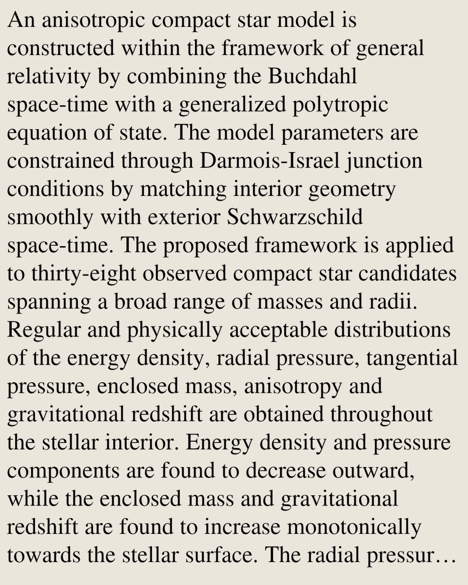 RelativityPaper's tweet photo. Stability, Tidal Deformability, and Statistical Constraints of Anisotropic Compact Stars with a Generalized Polytropic Equation of State: Modelling Observation with Buchdahl Space-Time

Ritabrata Biswas, Arpan Bhattacharya, Subhajit Pal
https://t.co/4U7juQDxA1 [𝚐𝚛-𝚚𝚌] https://t.co/jXV7UThK99