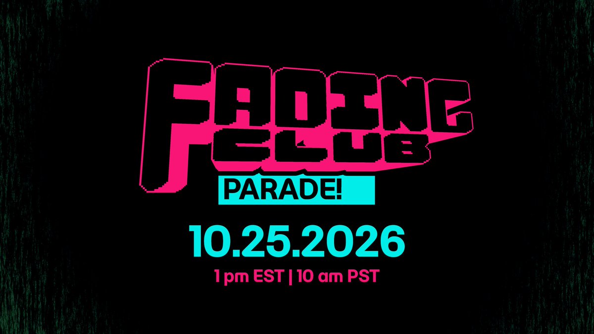 Karbonicc's tweet photo. Big news. The very first Fading Club Parade is almost here! This short presentation will cover news and updates on various Fading Club games! 
Releasing on 10.25.2026 at 1pm EST | 10am PST!
#DashBored #DreamWild #Psychopomp #Gamedev https://t.co/lEPYGlUK2B