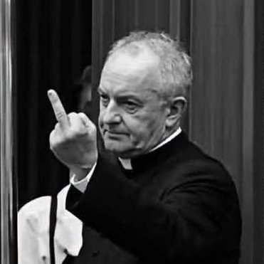 CommandMediaTV's tweet photo. Fr. Giannicola Maria Simone, a 65-year-old Milan priest, says he is not sorry for returning a rioter's middle finger outside his church during Saturday's clashes.

"Had I thrown a punch, then yes," he told Corriere della Sera. https://t.co/gtWyueVDIg