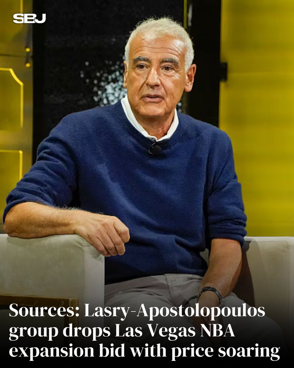 SBJ's tweet photo. One bidder is out of the NBA’s Las Vegas expansion race.  

The Lasry-Apostolopoulos group, which bid $9B to $9.5B, dropped out over the league’s reported $10B-plus price tag. 

Sources say the NBA could want close to $11B, plus a $2B arena commitment.

MORE on this: https://t.co/zvvEtdnfdy