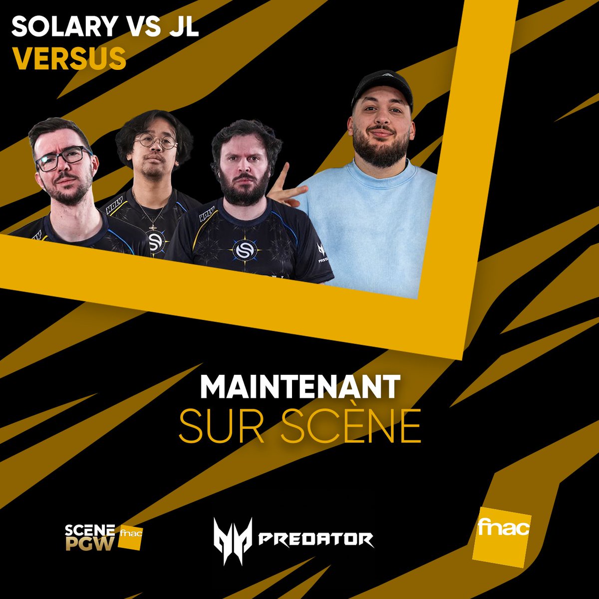 Fnac's tweet photo. 🔁 RT pour @SolaryTV
💛 Like pour @JoblifeEsport
🗨️ Commente pour du bon gaming grâce à @PredatorFrance

SLY vs JL en direct sur la scène Fnac !! https://t.co/1tJBx8yGxY