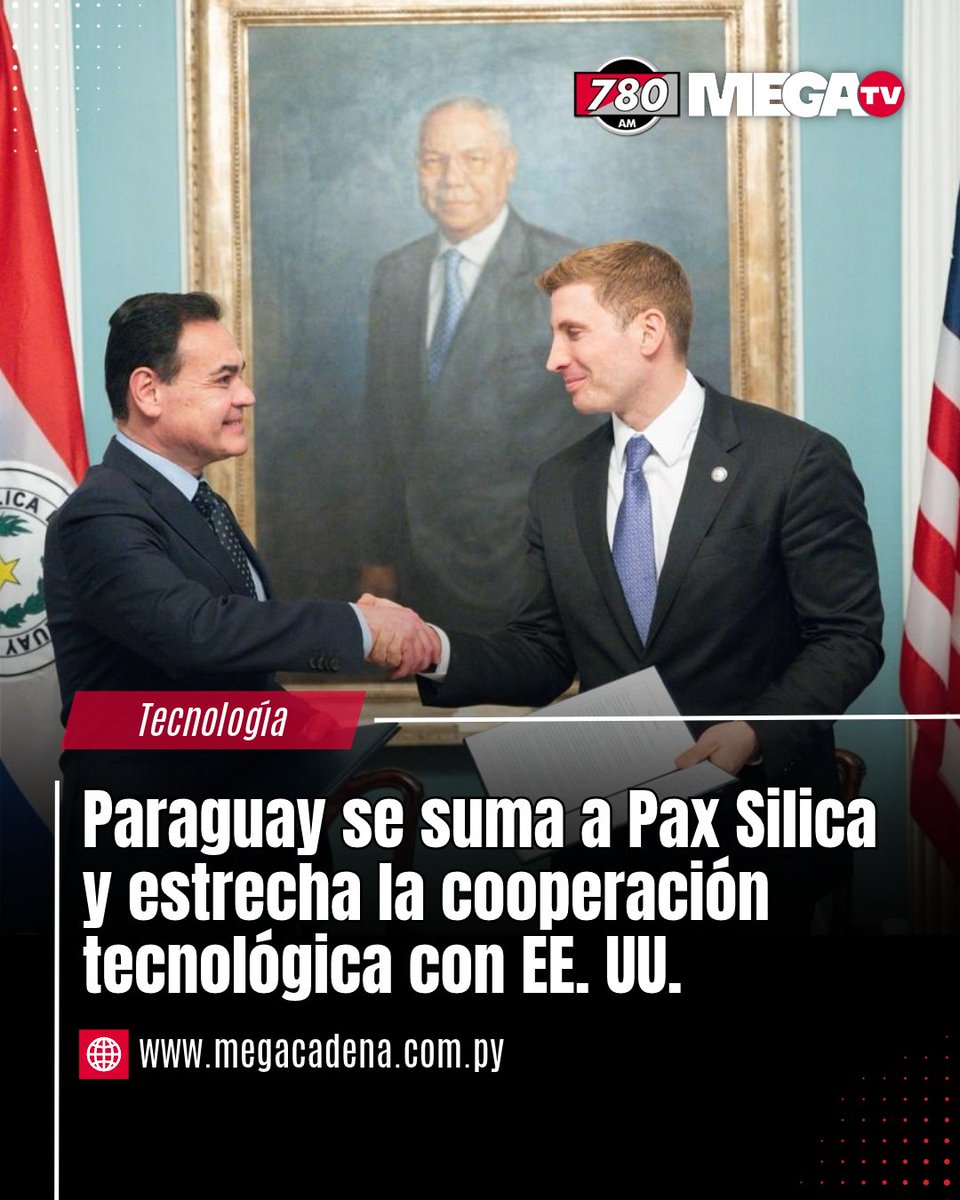780AM's tweet photo. 🇺🇸🤖🇵🇾 ALIANZA TECNOLÓGICA CON EE. UU.

✍️🏻Paraguay se incorporó a Pax Silica, una iniciativa impulsada por Estados Unidos para promover la cooperación en inteligencia artificial, infraestructura tecnológica y recursos estratégicos.

🤝 La adhesión se formalizó en Washington con la firma del canciller Rubén Ramírez Lezcano, en representación del país, y la participación del subsecretario de Estado estadounidense Jacob Helberg.

⚡ La iniciativa busca abrir nuevas oportunidades de cooperación e inversión. Paraguay apunta a aprovechar su capacidad de generación de energía hidroeléctrica para impulsar proyectos tecnológicos y fortalecer su participación en industrias vinculadas a la inteligencia artificial.

#780am @megatvpy