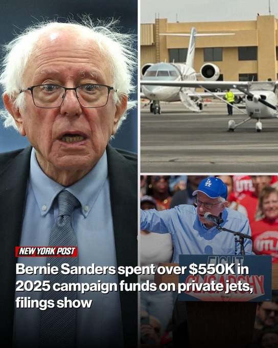 bg6638's tweet photo. @SenSanders -Bernie, you're a FILTHY LIAR &amp; "Genuine SOB"!
-You B*TCH about "climate change," yet fly numerous times across the US on PRIVATE FOSSIL FUELED JETS!
-Your UTTER HYPOCRACY IS STUNNING! https://t.co/8tILv8YalY