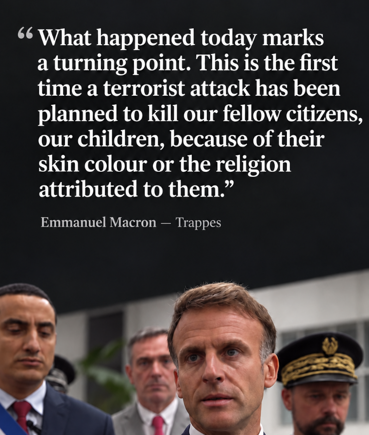 MartinSellner_'s tweet photo. In Trappes in France, an anti-Islamic rampage with one death is said to have taken place. To be clear: I denounce every act terror.

But why are our  victims worth less?

Macron, who nobly stays silent about the migrant riots and the almost daily murders and rapes of French people, is brazenly lying here. 

He claims it is the “first time” someone in France has been murdered because of their origin.

In doing so, he omits the COUNTLESS terrorist attacks by Islamic migrants against ethnic French people and Jews. A list as a reminder:

1980 — Rue Copernic: bomb attack in front of a Parisian synagogue. 4 dead, 46 injured.  

1982 — Rue des Rosiers: antisemitic attack on the Goldenberg restaurant in Paris. 6 dead, 22 injured.  

1985 — Rivoli Cinema: bomb explosion during the Jewish Film Festival in Paris. 18 injured.  

1995 — Villeurbanne: car bomb near a Jewish school, just before the students were leaving. 14 injured.  

2012 — Toulouse: Mohammed Merah assassinates a teacher and 3 children in a Jewish school because of their religion.  

2015 — Hyper Cacher: antisemitic hostage-taking in a kosher supermarket in Paris. 4 dead.  '

2015 — Villejuif: planned attack against churches. Aurélie Châtelain is murdered, but the church attacks are foiled.  

2015 — Bataclan: 90 people murdered during a concert by Islamist terrorists. ISIS claims responsibility for the attack.  

2016 — Nice: 86 dead, including children, during the Islamist attack on July 14.  

2016 — Saint-Étienne-du-Rouvray: Father Jacques Hamel has his throat cut during a Mass by two Islamist terrorists.  

2020 — Nice: 3 worshippers or people present in the Notre-Dame basilica murdered during an Islamist attack.  

2023 — Crépol: Thomas Perotto, 16 years old, is killed during violence. The aggravating circumstance of anti-White and anti-French racism is retained by the investigating judges.  

2024 — La Grande-Motte: antisemitic arson attack against a synagogue, injuring a police officer.  

2025 — Puget-sur-Argens: Hichem Miraoui, of Tunisian nationality, is murdered. The suspect is charged with terrorist murder of a racist nature.  

2025 — Lyon: Ashur Sarnaya, an Iraqi Christian, is murdered while broadcasting a video about his faith. Anti-terrorism investigation opened; religious motive still under examination.