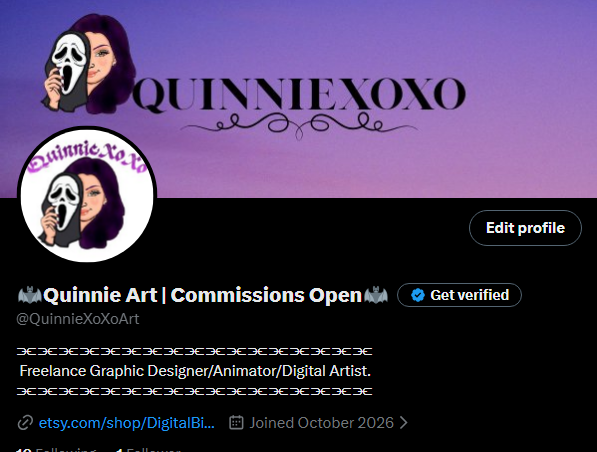 QuinnieXoXo_'s tweet photo. I created a new page on here strictly for my artwork and commissions. If you'd like to give a follow, I'd greatly appreciate it. 💜💜💜 https://t.co/7X0cWhHCCk
