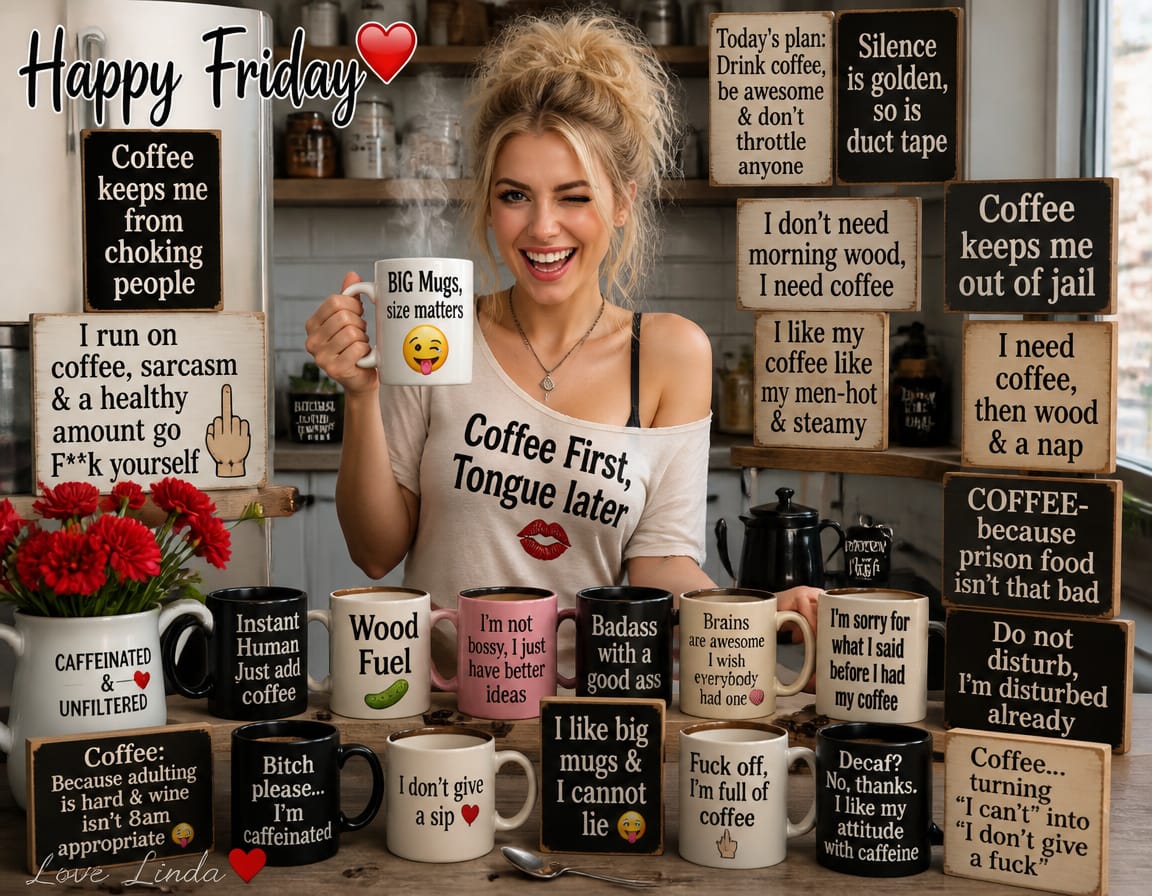 Doc4Dad's tweet photo. Sarcasm in my cup, chaos in my soul, and completely out of filters for the weekend. ☕️😜😁😈 #HappyFriday https://t.co/cO4PLU9Lf0