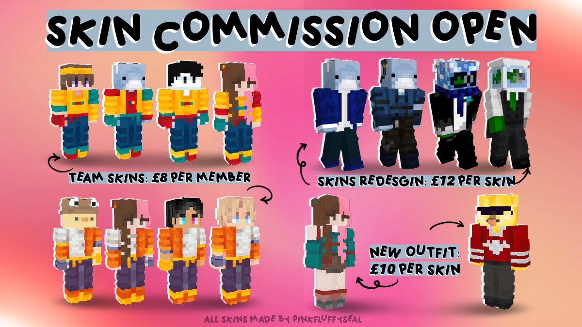 pinkfluffyseal's tweet photo. WOWIE!!
‼️I am opening up minecraft skin commissions!‼️
I head to San Diego Twitchcon in just under 3 week, and money is super duper tight so any help would be genuinely appreciated 🫶
Feel free to message me on discord (pinkfluffyseal) or DM here for any enquires! 🌷🦭 https://t.co/LPMK4DXwqM