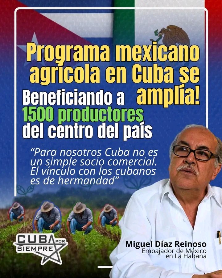 MEP_CUBA's tweet photo. El Embajador de México en La Habana, afirmó con motivo del proyecto Sembrando Vida: Para nosotros #Cuba no es un simple socio comercial. El vínculo con los cubanos es de hermandad, y como hermanos hemos decidido apoyarlos en estos tiempos difíciles. #CubaNoEstáSola https://t.co/tL0tIGyDL9