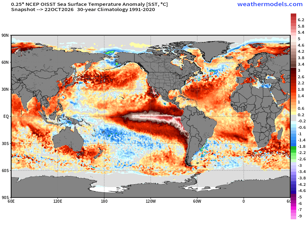 ericfisher's tweet photo. As of this date, this is how the current El Nino event compares to the last 3 Super-Ninos 

Absolute beast. Has been dominant over tropical weather this summer/fall and expect the Lower 48 pattern to get much stormier later in November. https://t.co/iJSIN3q132