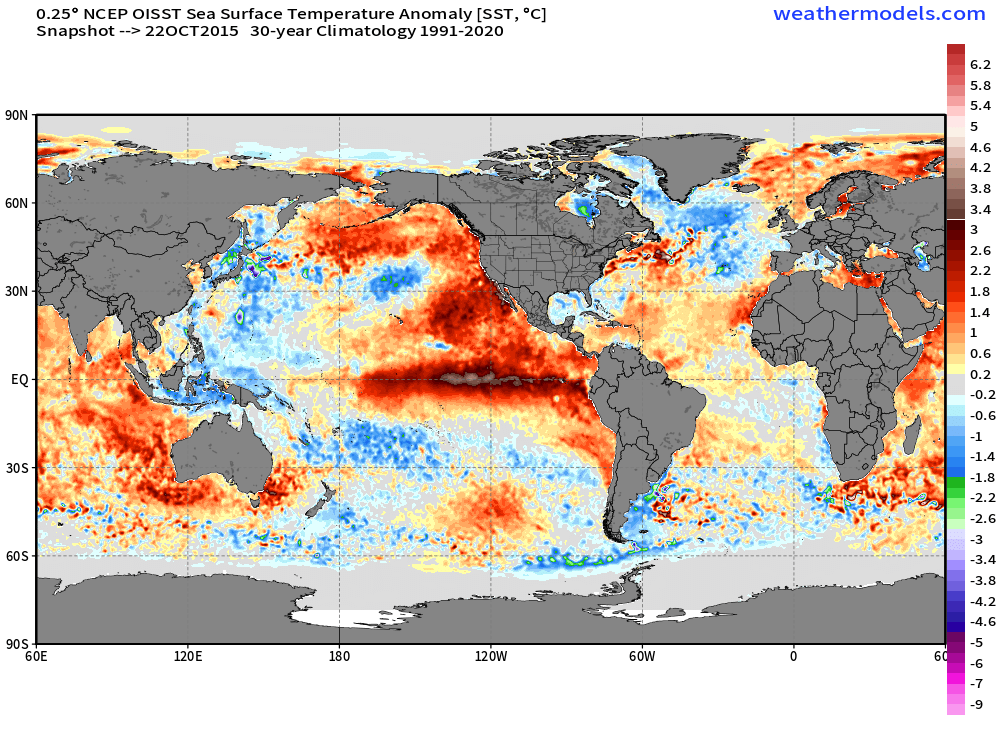 ericfisher's tweet photo. As of this date, this is how the current El Nino event compares to the last 3 Super-Ninos 

Absolute beast. Has been dominant over tropical weather this summer/fall and expect the Lower 48 pattern to get much stormier later in November. https://t.co/iJSIN3q132