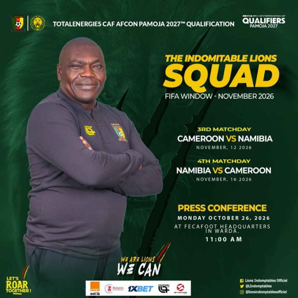 JoueursCMR's tweet photo. 🚨David Pagou dévoilera la liste des joueurs sélectionnés pour la prochaine trêve internationale lundi à 11h.🇨🇲📋 https://t.co/BcXwsG18zg